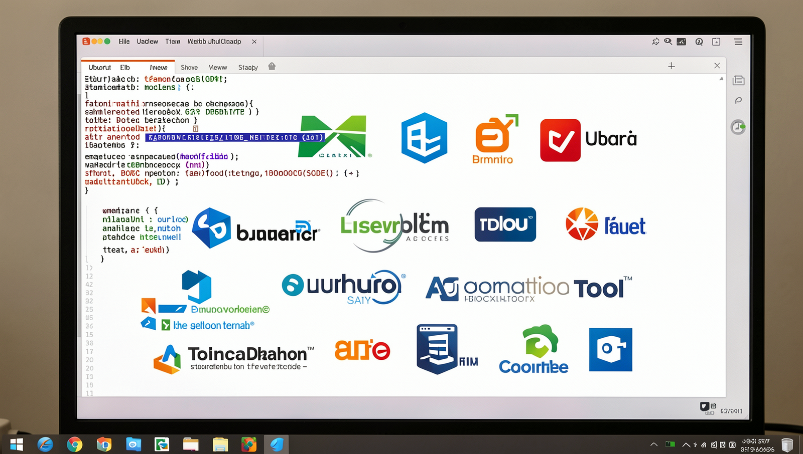 Computer screen showcasing various automation tool logos in a Linux desktop environment.