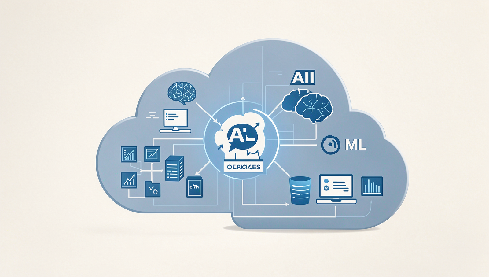 Diagram illustrating AI and ML integration in cloud services with realistic details.