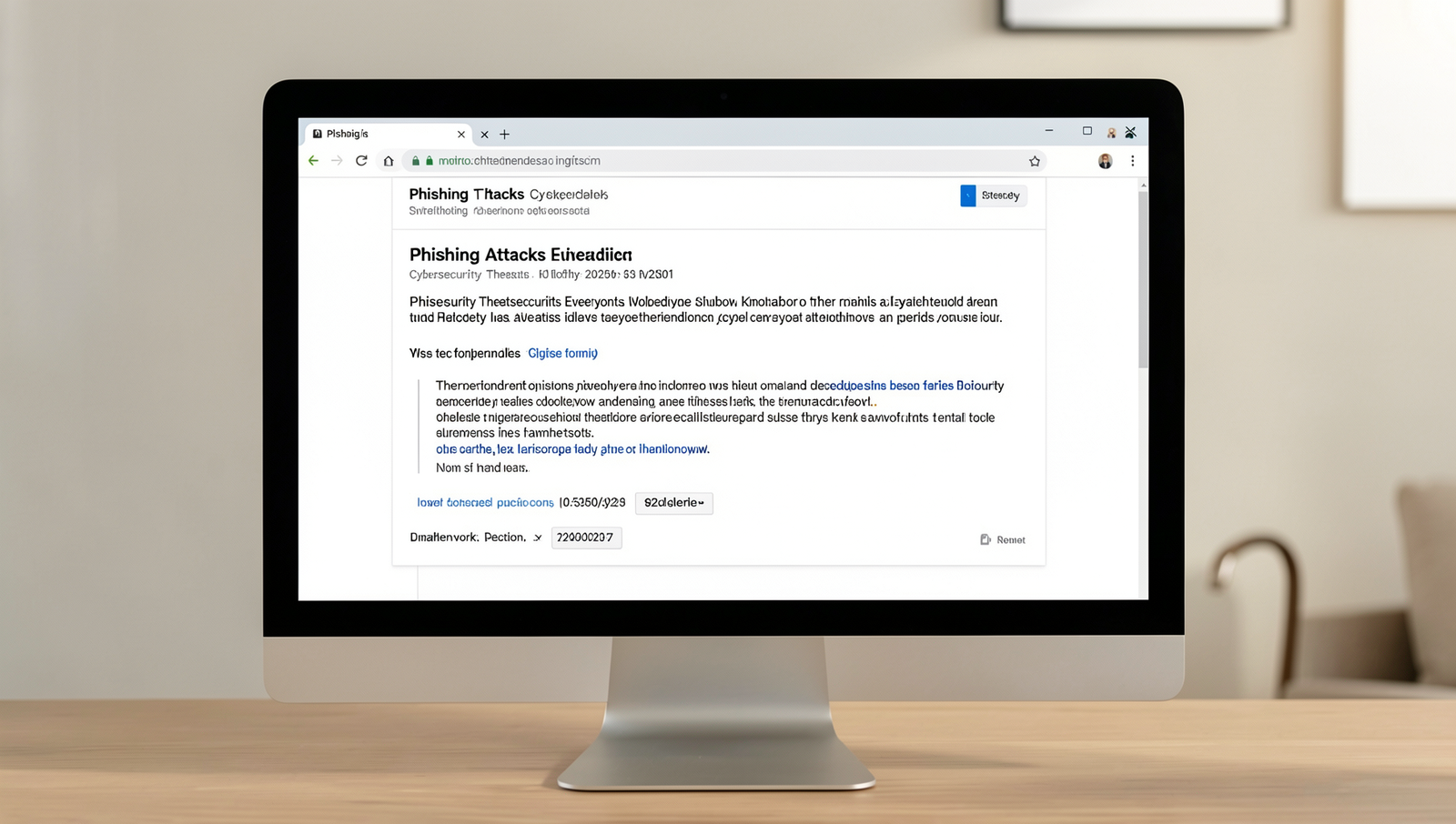 Computer screen showing a phishing email example in a cybersecurity context.