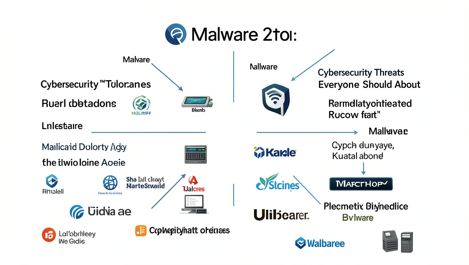 Detailed graphic illustrating various types of malware in cybersecurity.
