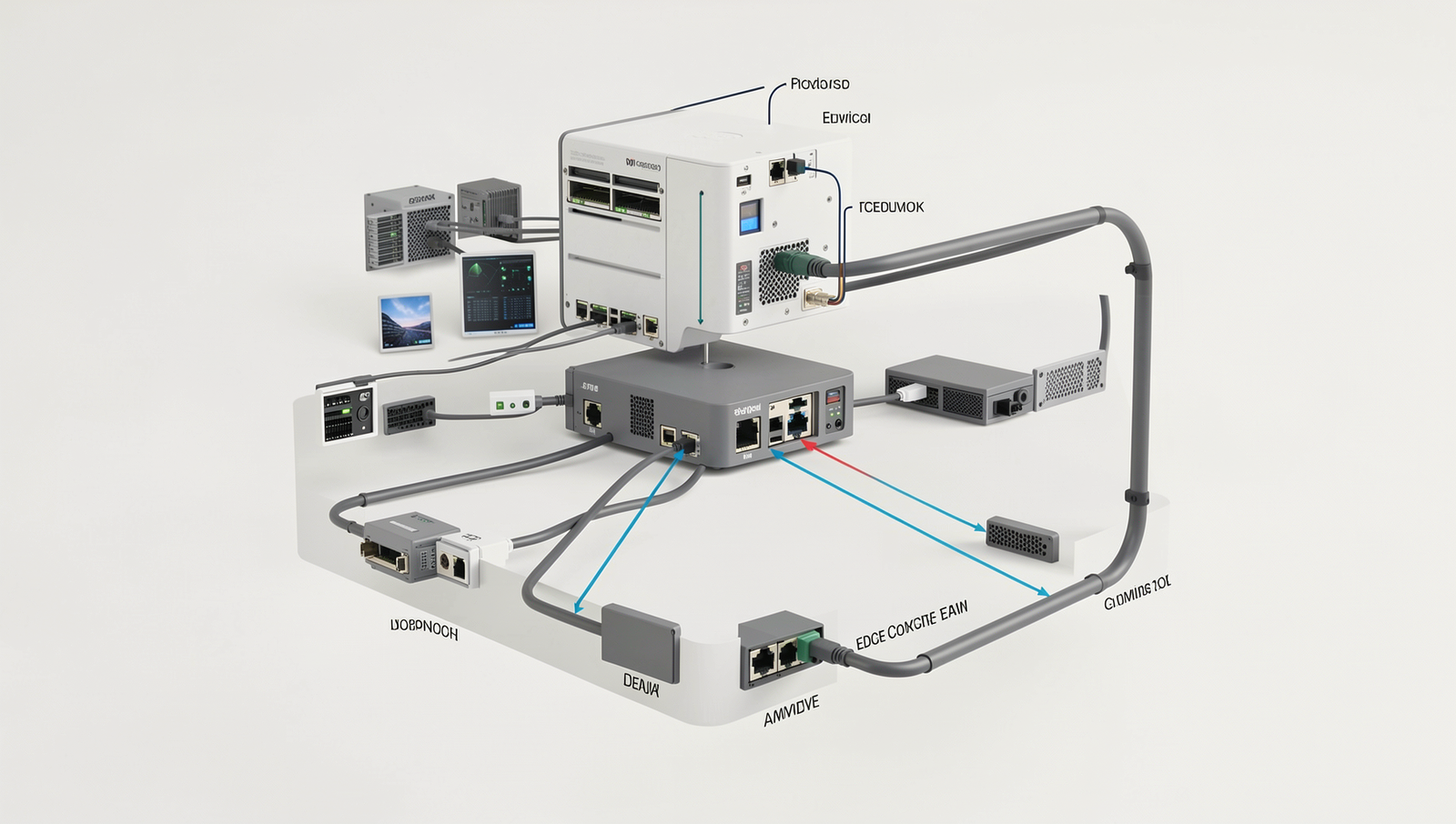 Detailed diagram of edge computing architecture with natural lighting and sharp focus.