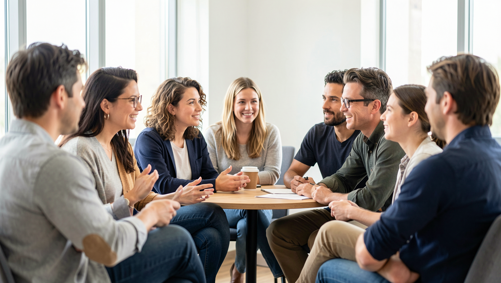Diverse group of people engaged in a discussion about emotional intelligence.