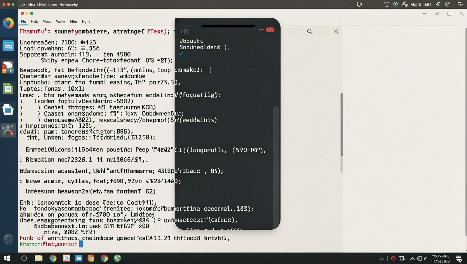 Detailed infographic of smartphone hardware specifications on a Linux desktop.