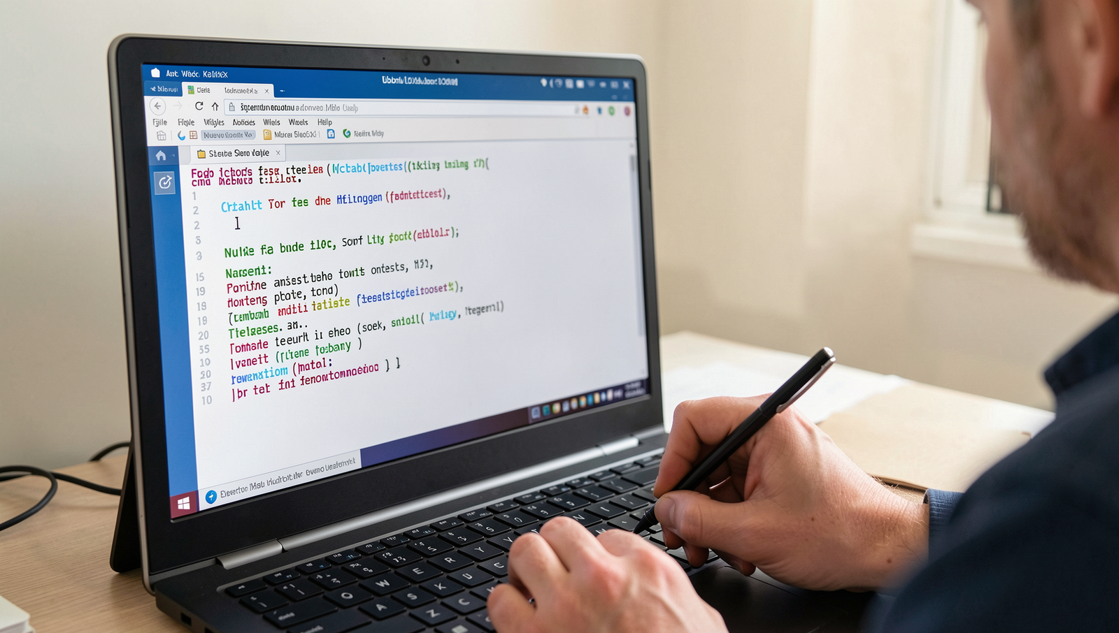 Person writing daily tasks on a Linux desktop with realistic UI and natural lighting.