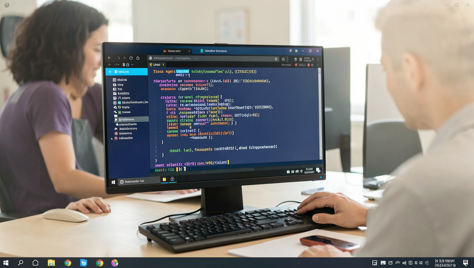 Team collaborating on cloud migration with realistic Linux desktop interface.