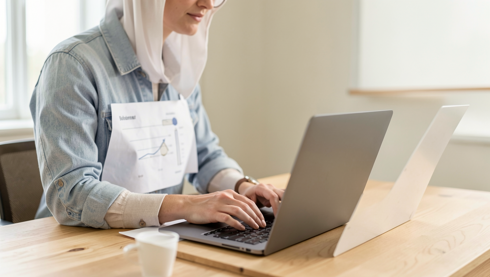 Person creating a budget on a laptop with natural lighting and sharp focus.