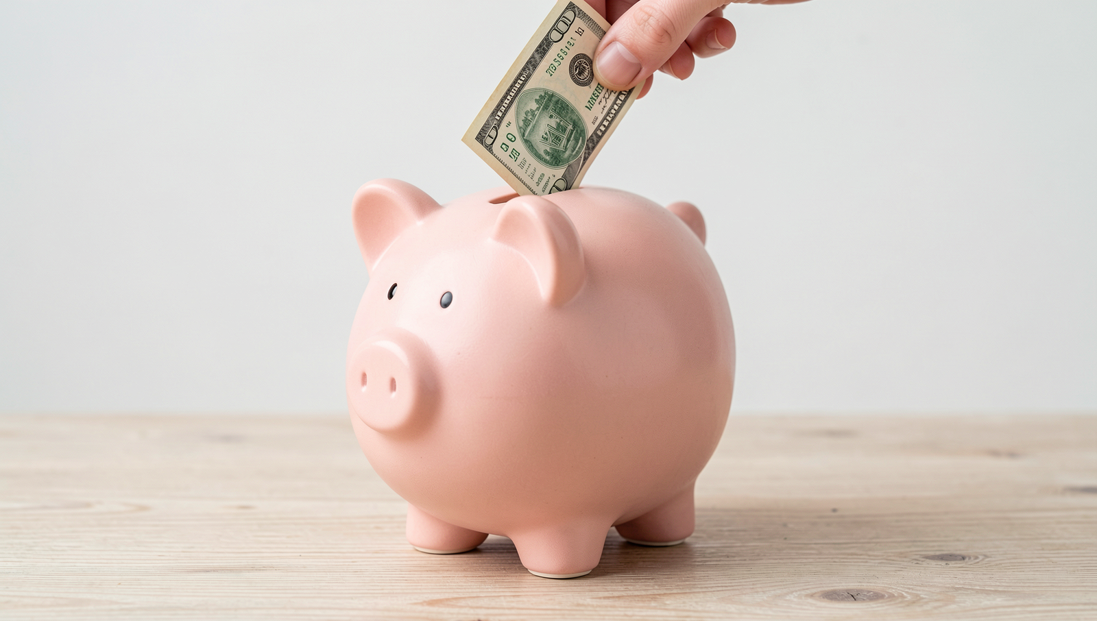 A piggy bank with cash being added, symbolizing saving for an emergency fund.