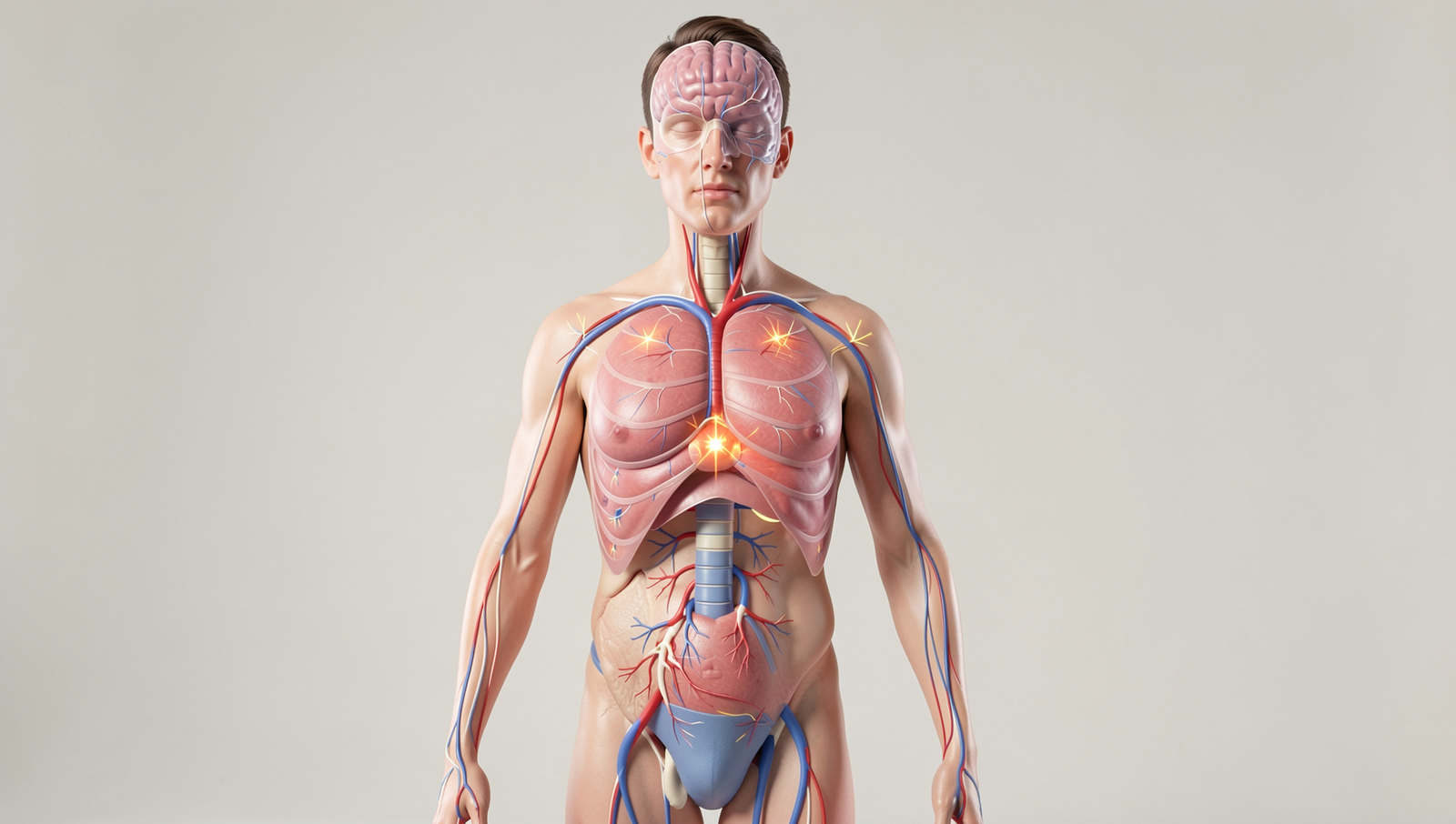 Illustration showing stress effects on the human body with detailed anatomical features.