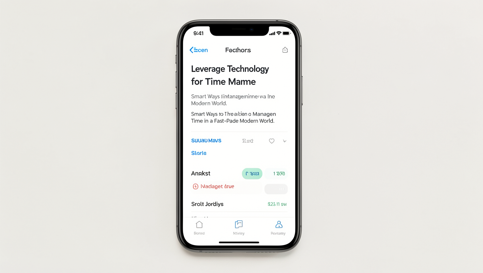 Smartphone showcasing a productivity app in natural lighting and sharp focus.