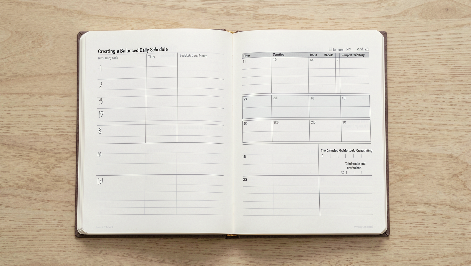 A detailed planner with time blocks for creating a balanced daily schedule.