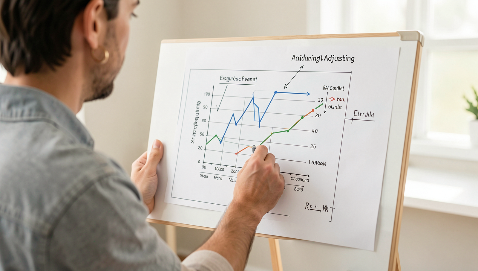 Person analyzing progress on a chart in a well-lit environment.