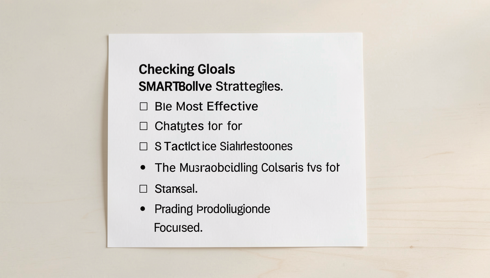 Detailed checklist of SMART goals for productivity and focus.