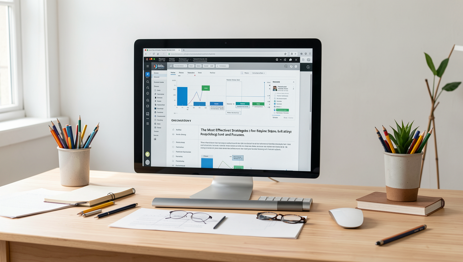 A well-organized workspace with natural lighting and professional quality details.