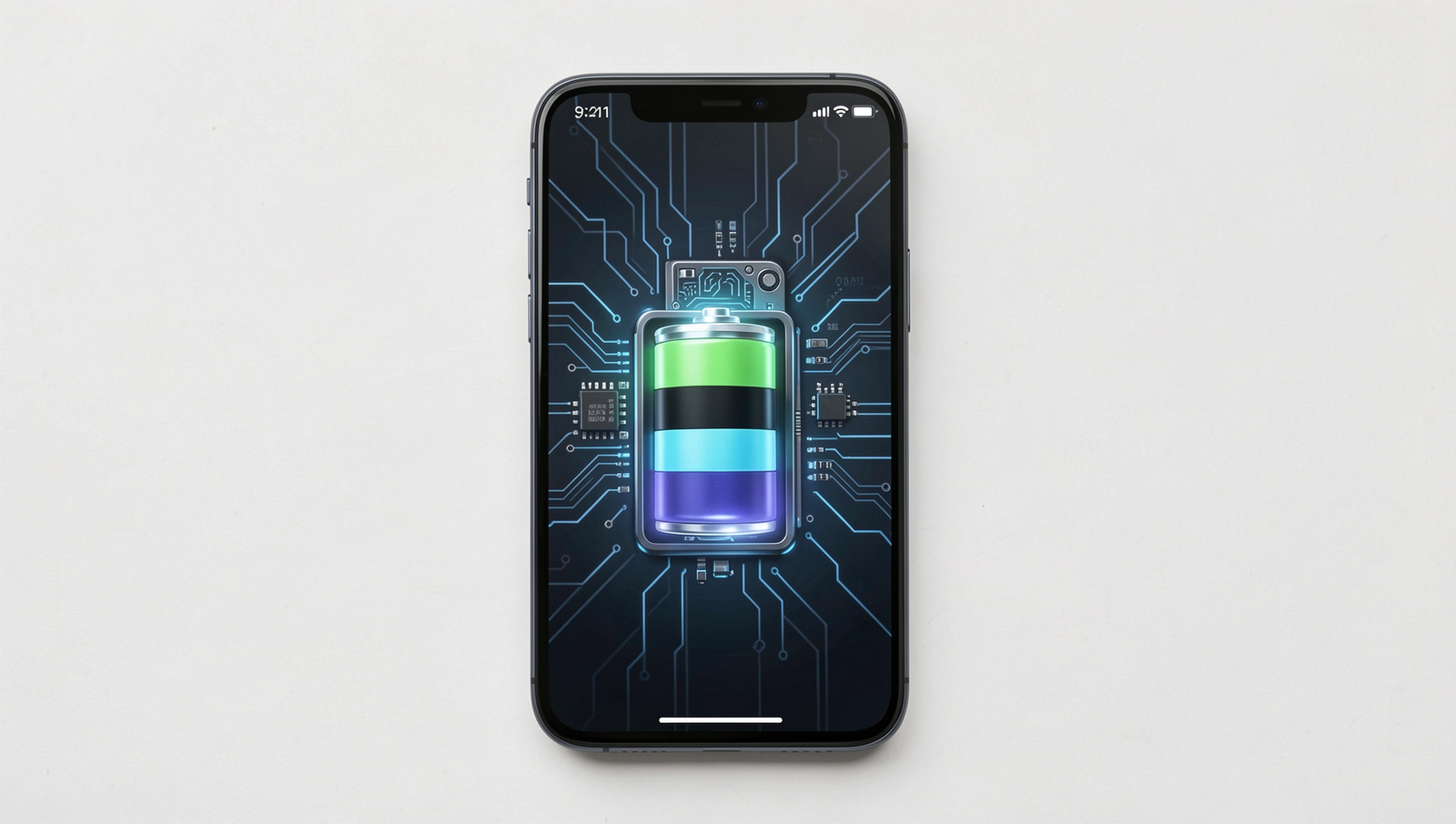 Futuristic smartphone showcasing advanced battery technology in natural lighting.