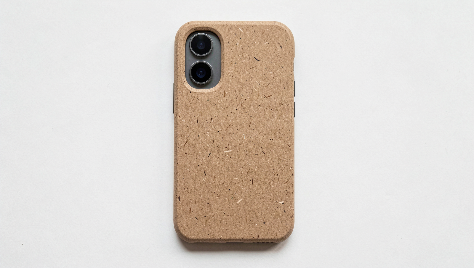Photorealistic smartphone crafted from sustainable materials in natural lighting.