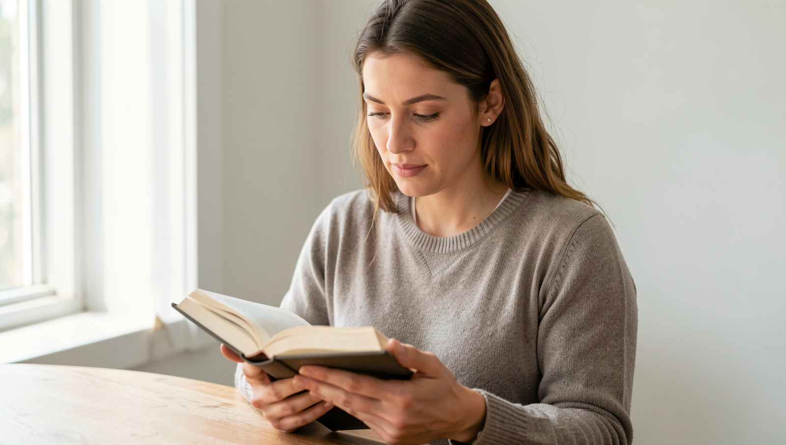Person reflecting with a journal in natural light, assessing their lifestyle choices.