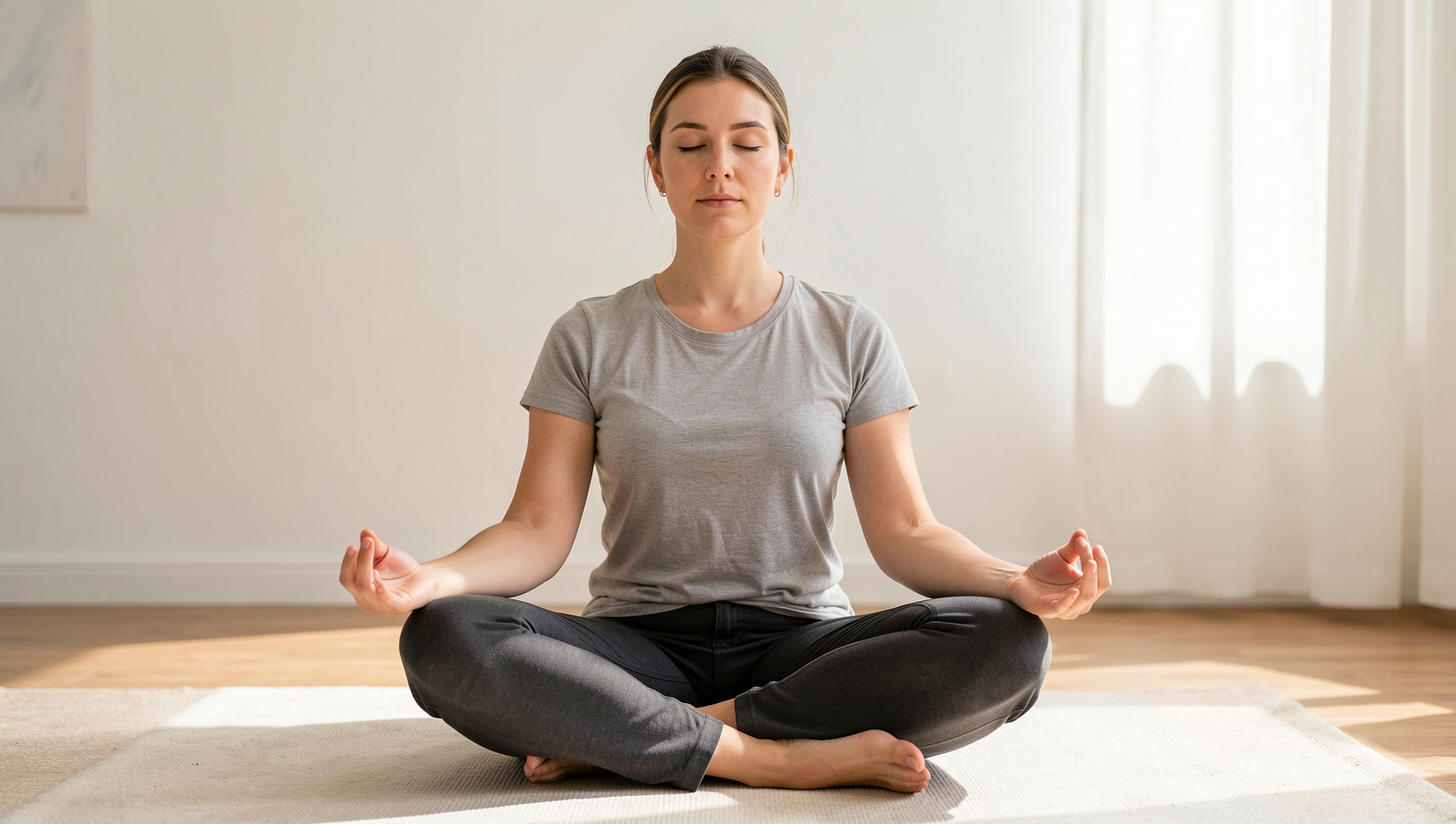 A serene meditation scene with natural lighting, promoting mental well-being.